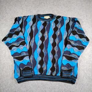 TravelSmith Mens‎ XXL Blue Black 3D Textured Knit Sweater Made in USA
